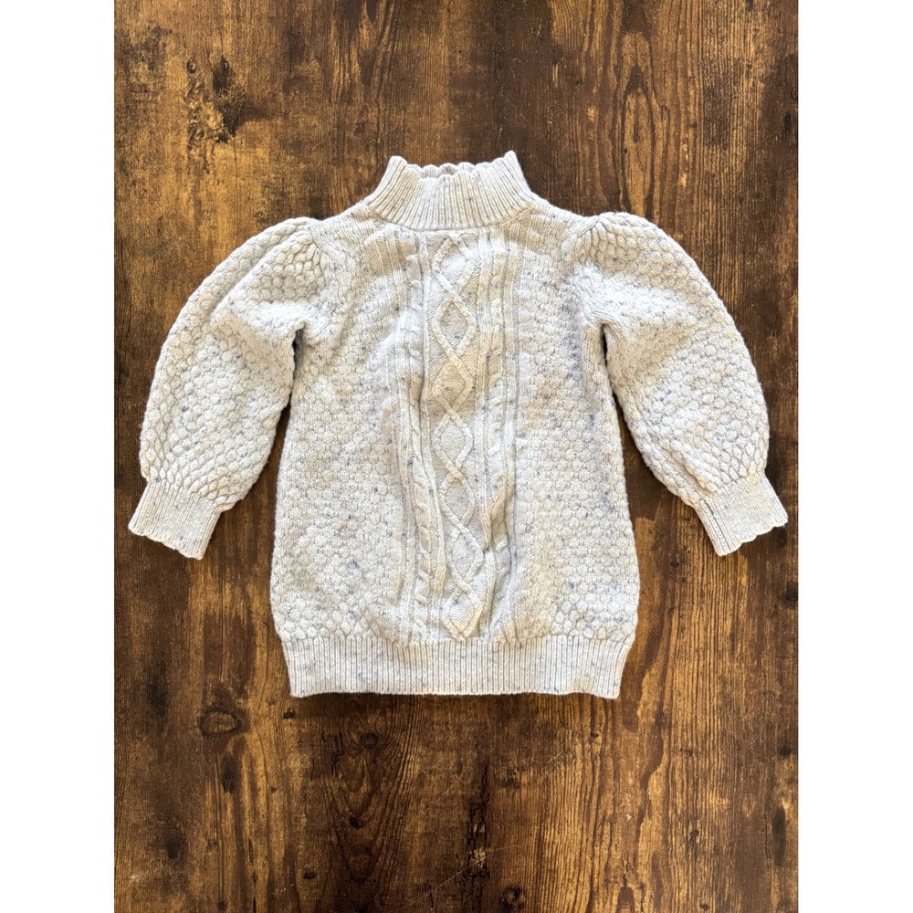 Janie and Jack Baby Girls Gray Cable Knit Sweater Dress 12-18 Months Puff Sleeve